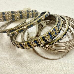 Gold & Sapphire Blue Rhinestone Floral Bangle Set – Vintage Glam Stack